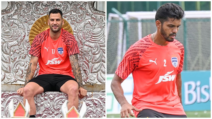 <div class="paragraphs"><p>(From Left to Right) Bengaluru FC's new signing Edgar Mendez is presented to the fans during an open training session at the Bangalore Football Stadium on Sunday; Rahul Bheke during training&nbsp;</p></div>